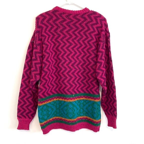 VINTAGE LIZ SPORT Magenta Pink Purple Chevron Stripe Tunic WOOL Blend Sweater M - Picture 8 of 10